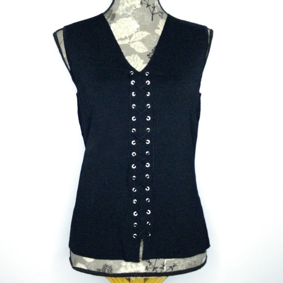 Cable & Gauge Tops - Cable & Gauge Lace Up Shell Sz M Black Tank Vest